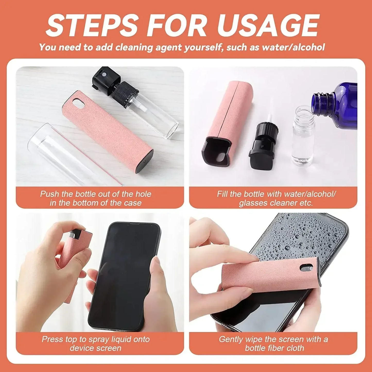 Multifunction 2 In 1 Phone Screen Spray Cleaner For Phones Tablet Laptop Computer Screen Dust Removal Microfiber Cloth Set